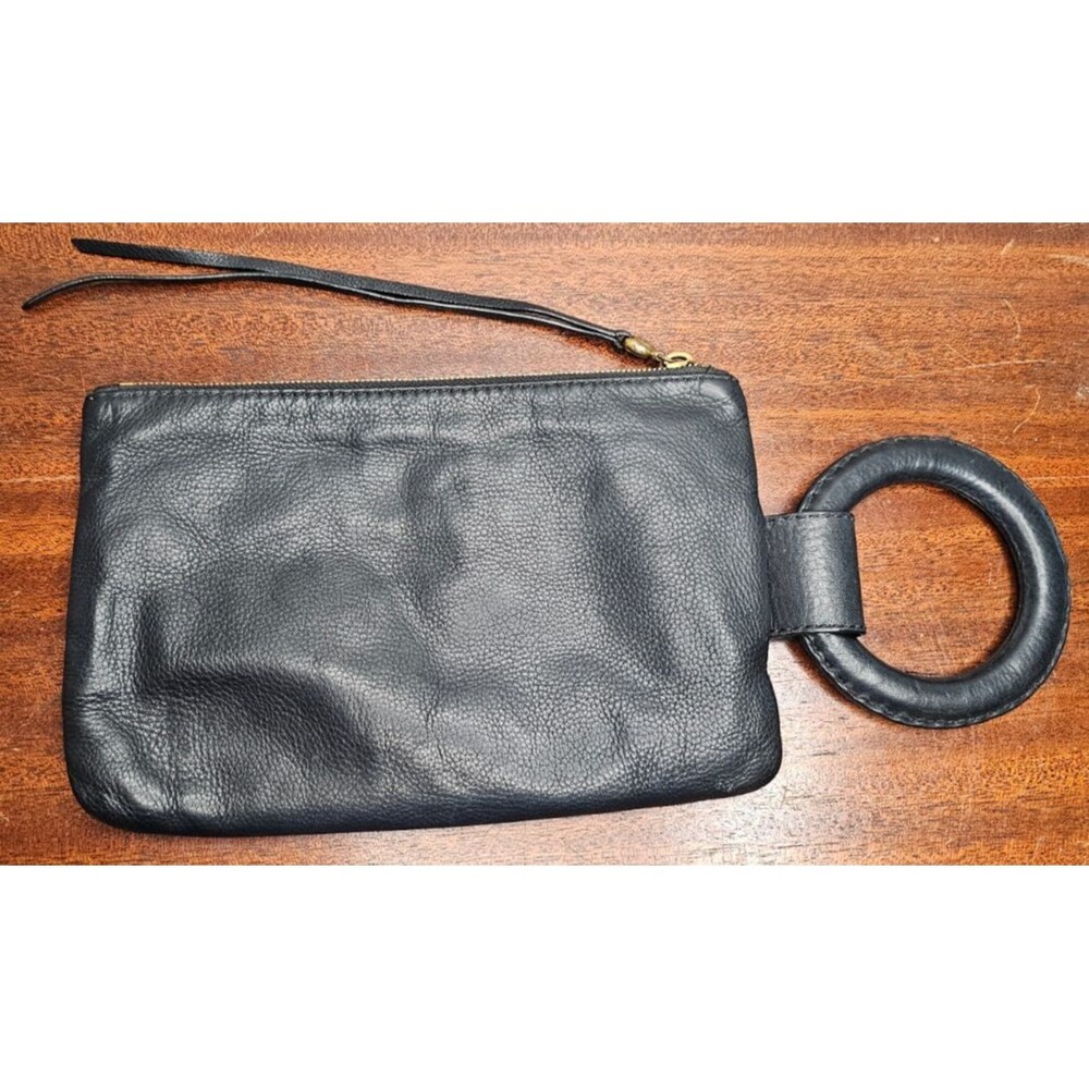 HOBO Vintage "Storm" Black Clutch Wristlet Solid Black Leather Handle 10"x7" EUC